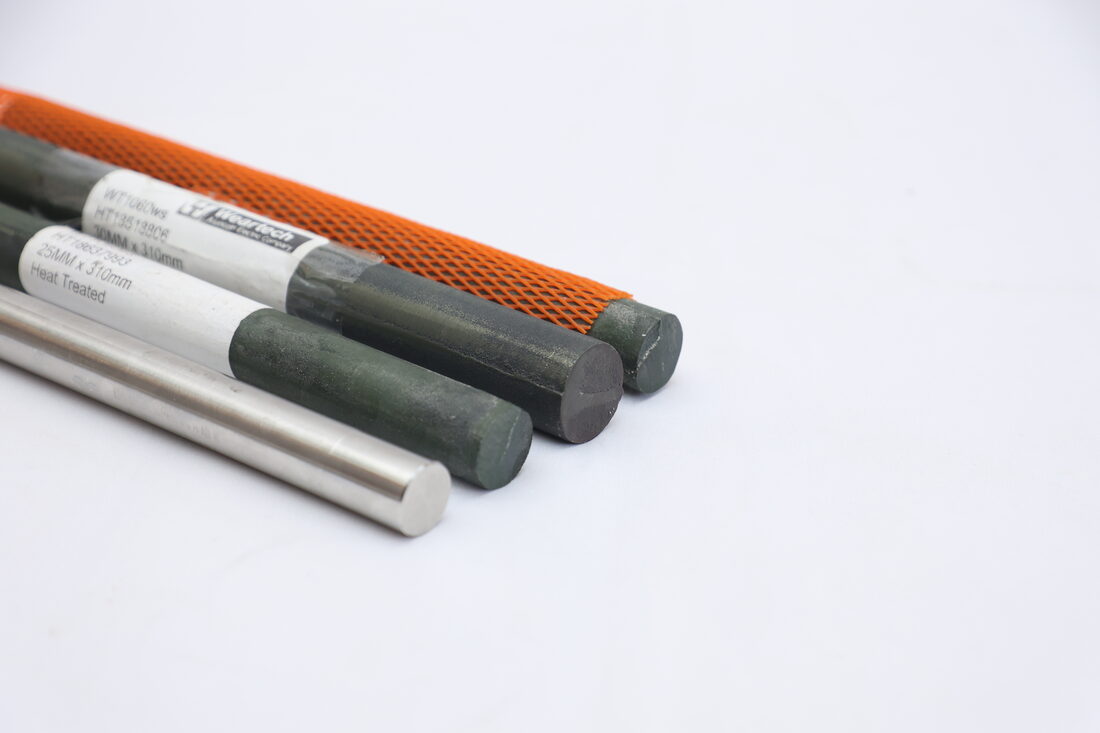 Bare cast cobalt rods labelled by grade